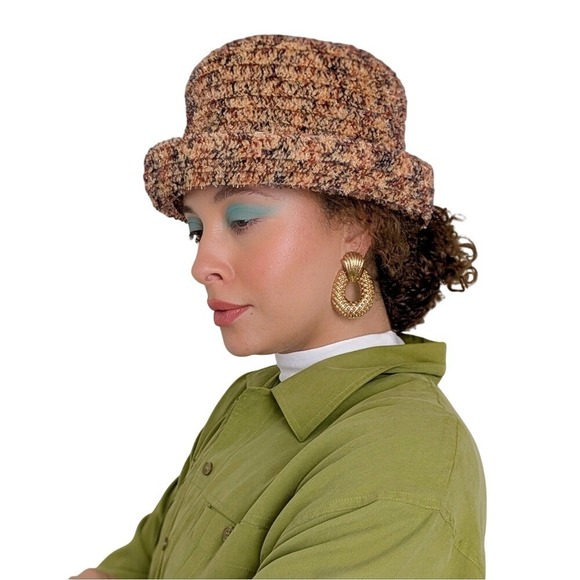 Vintage 90s Romcom Multi Color Cotton Knitted Feminine Bowler Hat Diane Keaton - Picture 3 of 7